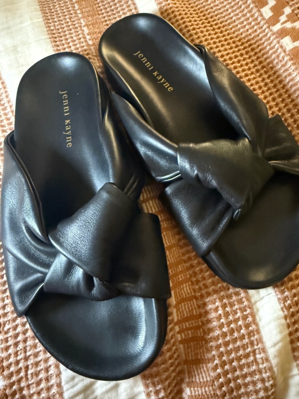 Jenni Kayne Black Knotted Leather Slide Slide Sandals size 37